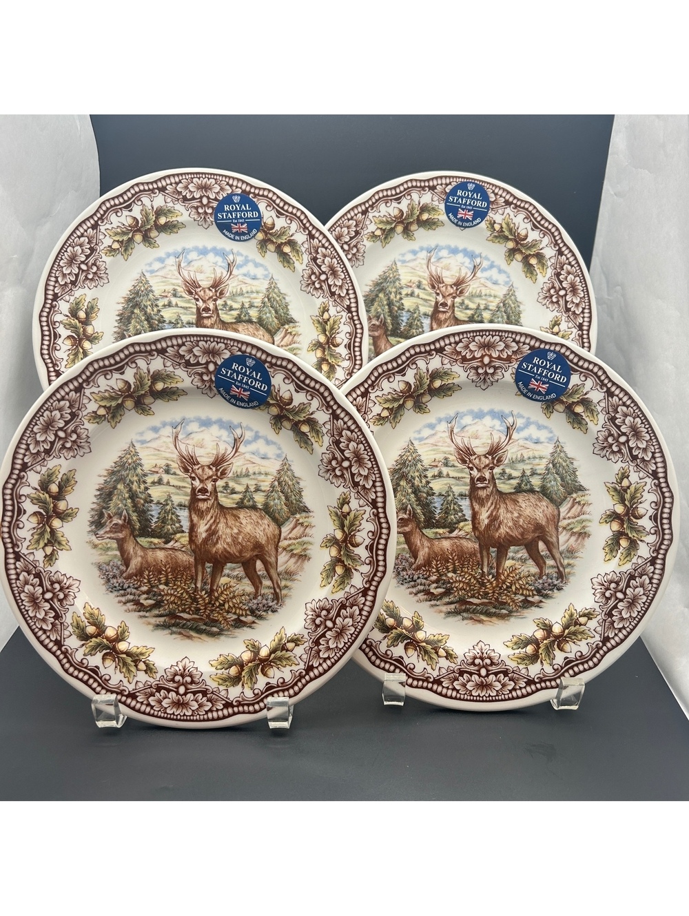 Four (4) Royal Staffordshire Homeland Stag 8 1/2 in Salad Plates-New